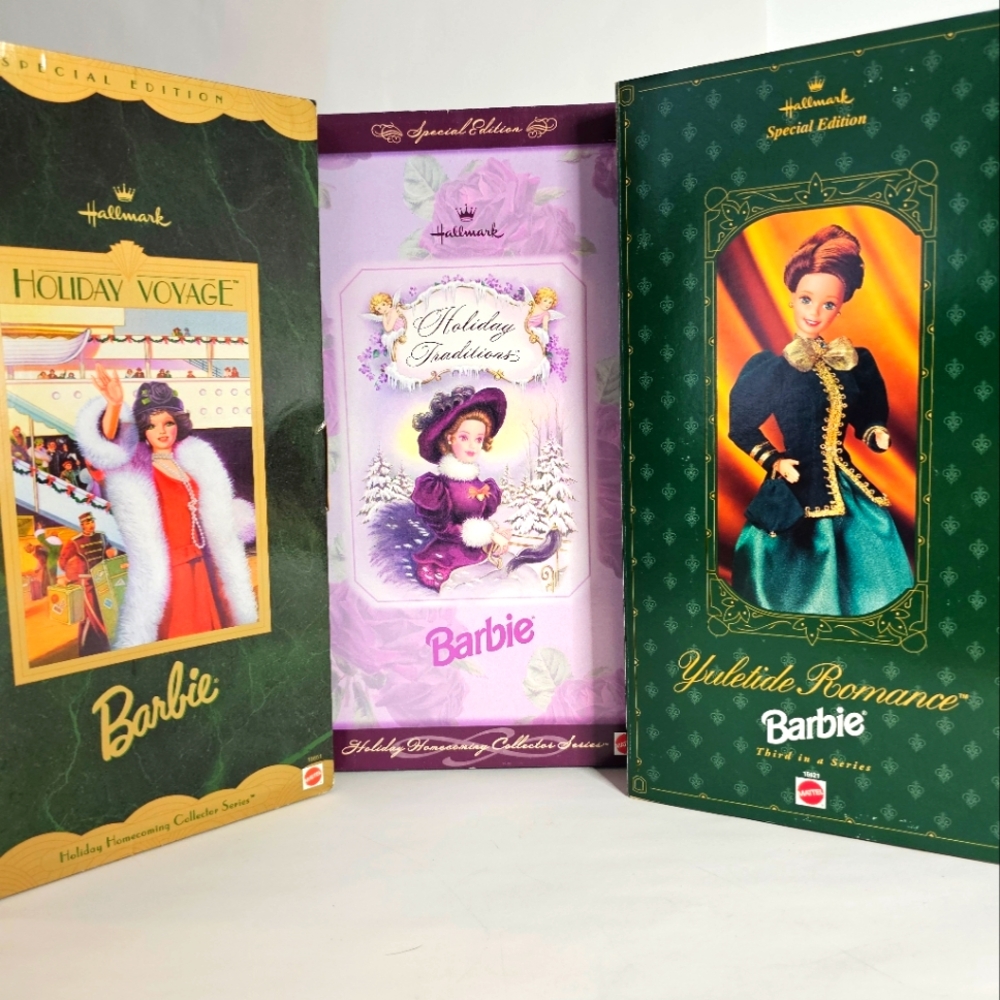 BARBIE 3fer rare Hallmark Holiday Barbie Collection set- 1996, 1996, 1997 NIB !